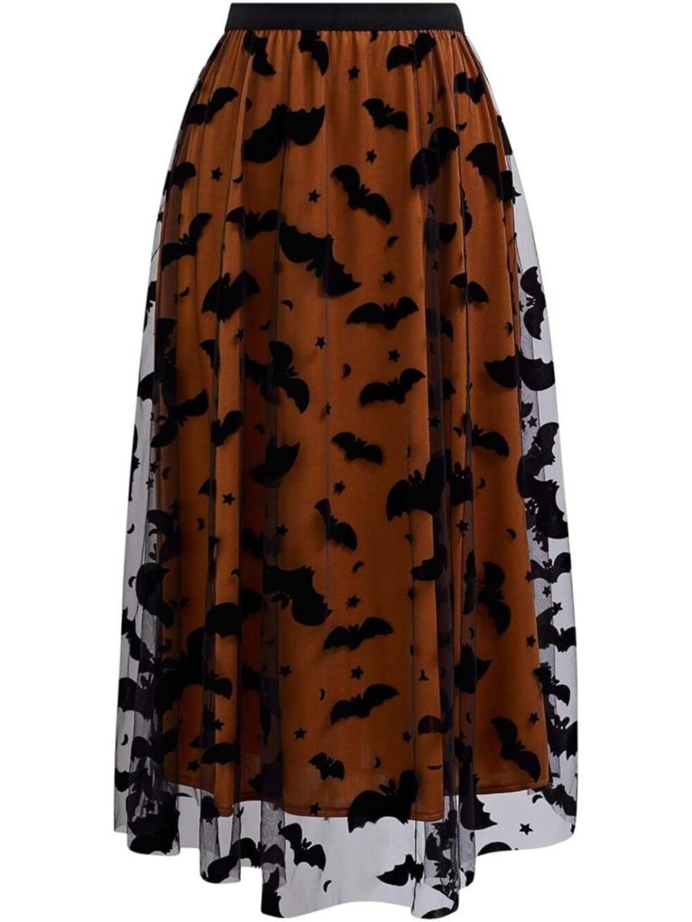 Pumpkin Tulle Midi Skirt with Velvet Bats | Elastic Waist Halloween Costume
